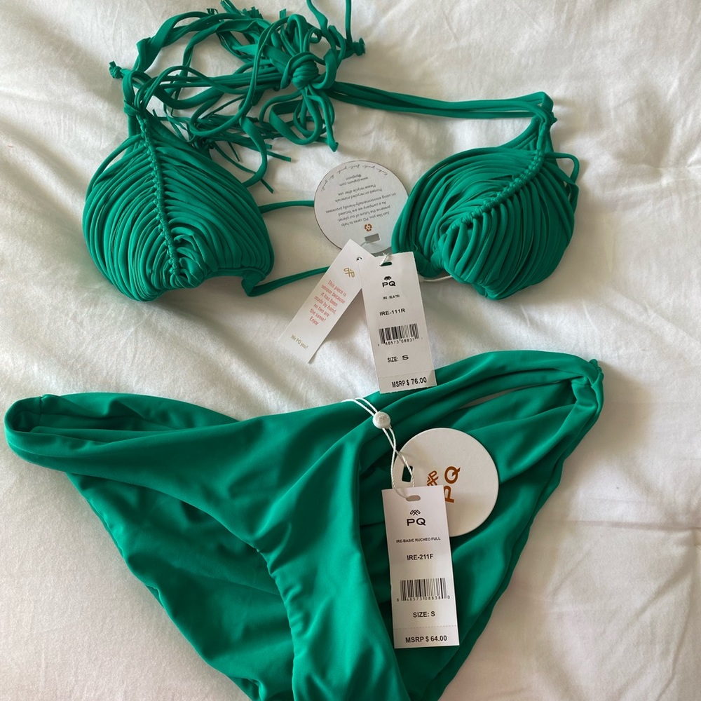 PQ Swimwear Isla Bikini Green top and “full” bottom size small.